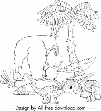 dinosaur drawing funny cartoon sketch black white handdrawn