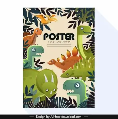 dinosaurs poster colorful flat sketch jungle decor