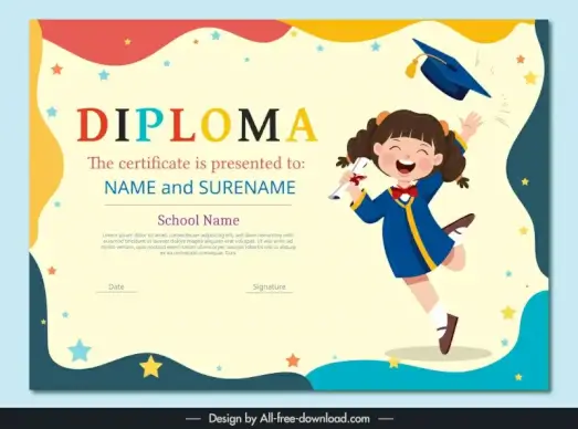 diploma certificate template happy excited girl 