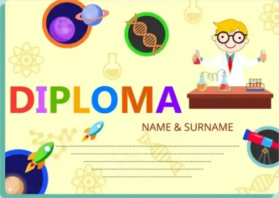 diploma template colorful decoration kids education icons