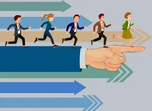 direction banner running human arrows pointing arm
