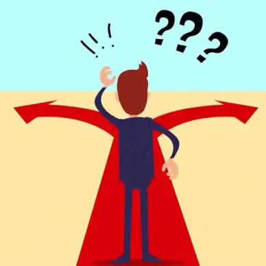 direction drawing man question marks icons colored cartoon