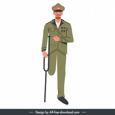 disable ex serviceman icon wounded man with crutch cartoon sketch