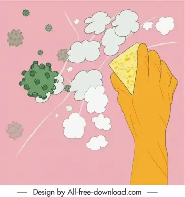 disinfect poster dynamic design colored flat sketch