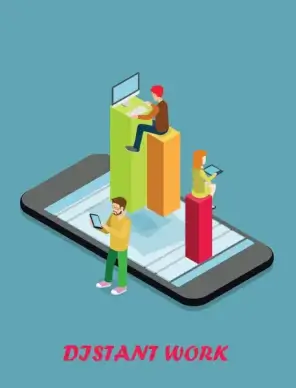 distant work vector illustration with people and technology