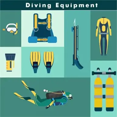 diving equipment vector illustration with flat color style