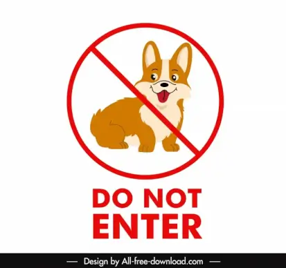 do not enter template cute puppy cartoon circle cross line
