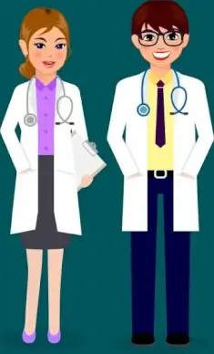 doctor icons colored cartoon design blouse uniform