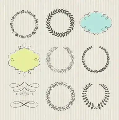 document decorative design elements wreath leaf cloud icons