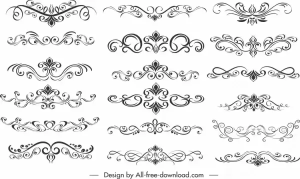 document decorative elements collection classical elegant symmetric curves