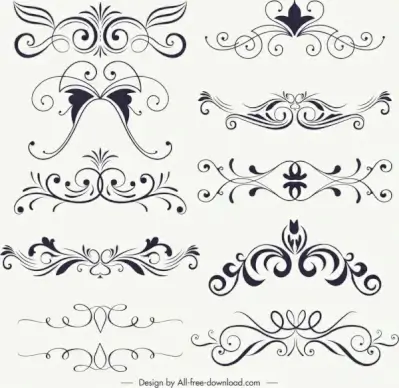 document decorative elements collection classical symmetric curves