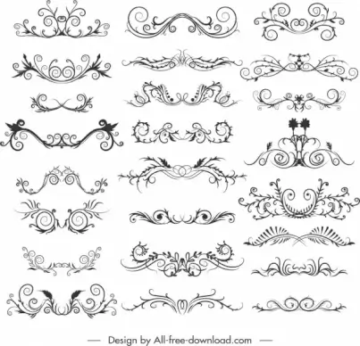 document decorative elements collection elegant symmetric curves decor