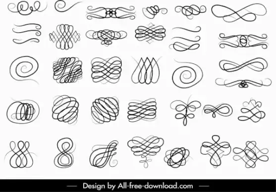 document decorative elements collection seamless curves sketch