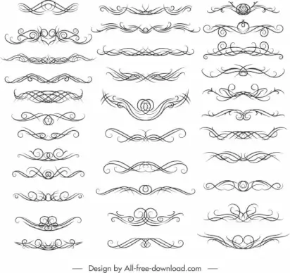 document decorative elements collection swirled symmetrical lines sketch