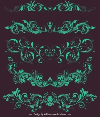 document decorative elements green symmetrical swirled design