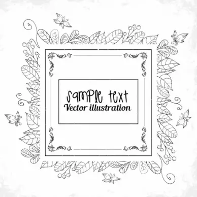 document decorative frame leaves butterflies decor classical handdrawn