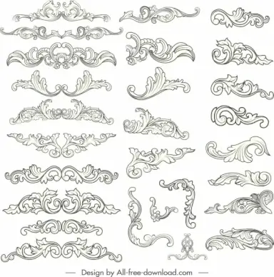 document design elements classical symmetrical curved sketch