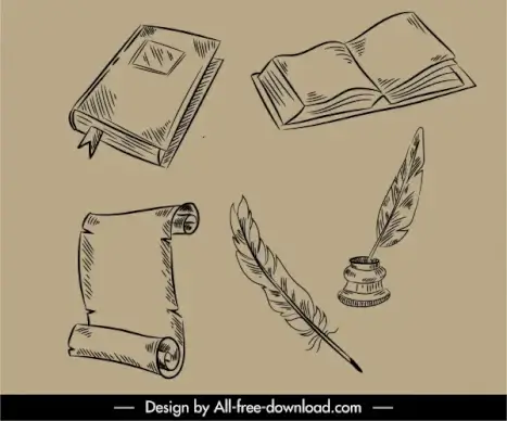 documents design elements retro handdrawn 3d sketch