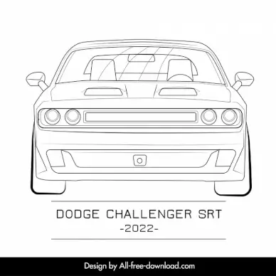 dodge challenger srt 2022 car model advertising template flat black white symmetric front view outline