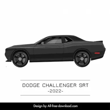 dodge challenger srt 2022 car model advertising template flat modern  side view sketch