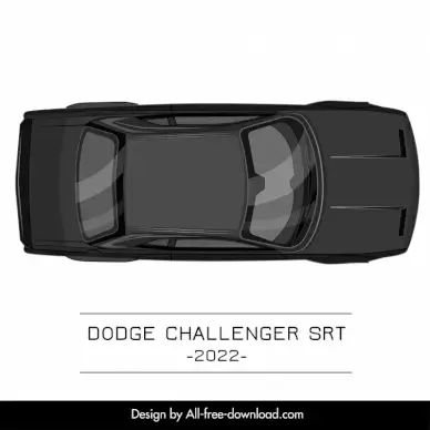 dodge challenger srt 2022 car model advertising template symmetric flat top view sketch