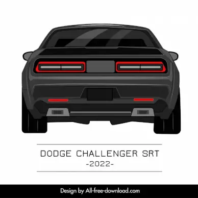 dodge challenger srt 2022 car model icon flat symmetric back view outline 