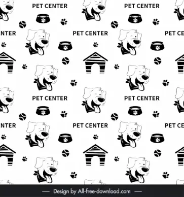  dog elements pattern cute black white flat repeating design