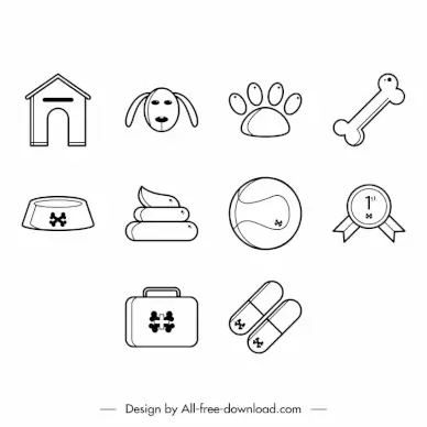 dog icon sets flat black white symbols sketch 