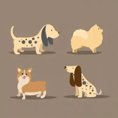 dog icons collection various colored types ornament