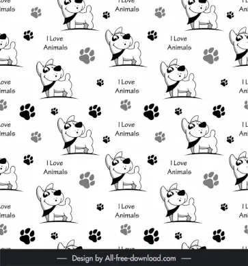 dog pattern cute flat handdrawn black white repeating
