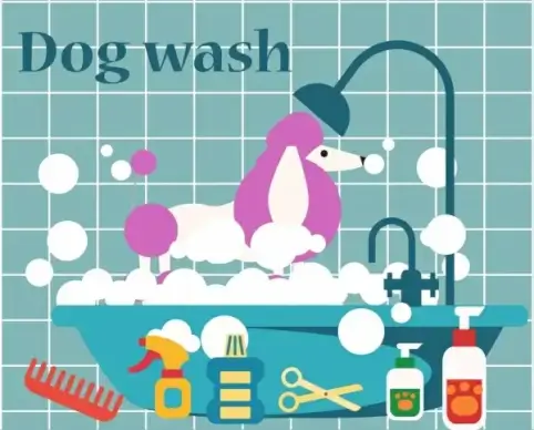 dog wash products design elements colorful cartoon style