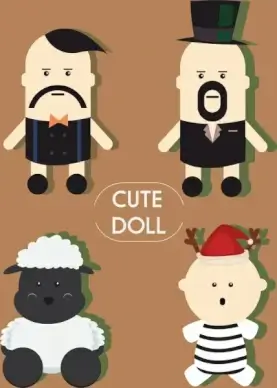 doll icons collection man sheep reindeer characters