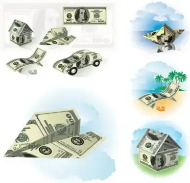 dollar is folded into a goods vector graphic