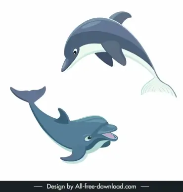 dolphin animals design elements cute dynamic swimming