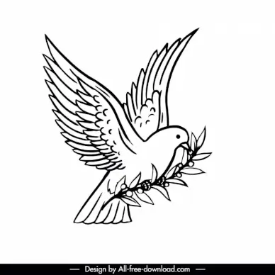 dove flying icon dynamic flat handdrawn outline