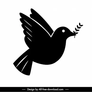 dove icon flying black white silhouette outline