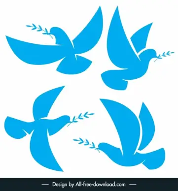 dove icons flat dynamic blue silhouettes outline