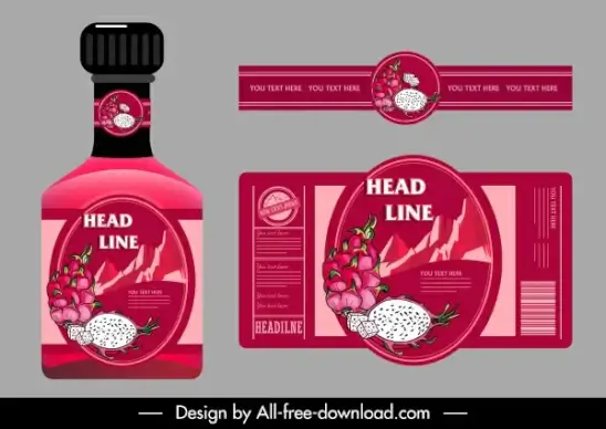 dragon fruit label template handdrawn dark red decor
