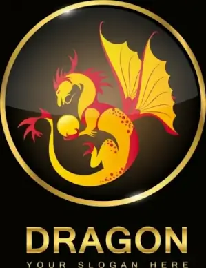 dragon medal template colored shiny sparkling design