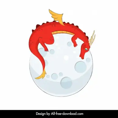 dragon moon design elements cute cartoon sketch