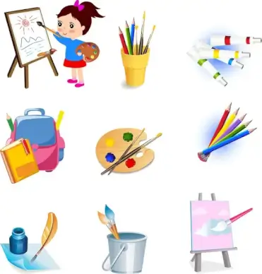 drawing tools icons set
