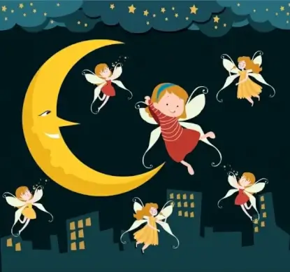 dream background angle girls stylzied crescent cartoon characters