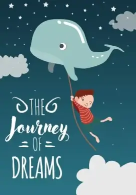 dream background flying whale little kid icons decoration
