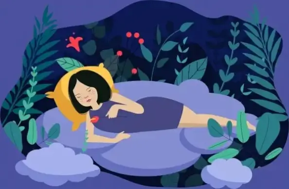 dream background relaxing woman clouds leaf icons decor
