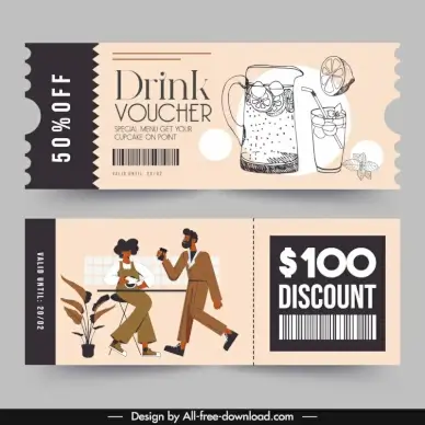 drink voucher template flat handdrawn classic