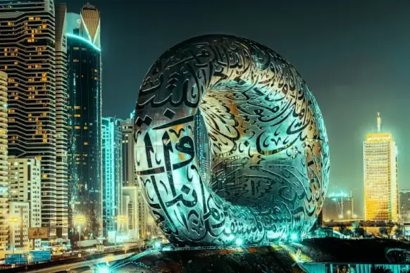 dubai city center picture dark night contemporary architecture 