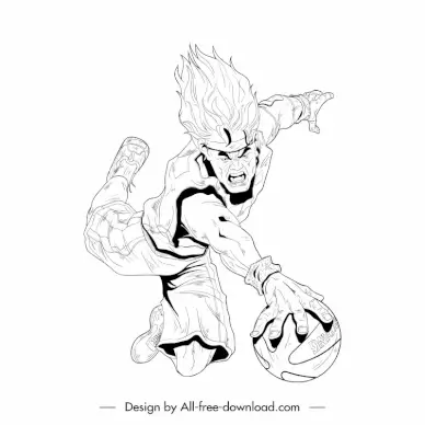 dunk it basketball icon dynamic black white handdrawn cartoon character sketch