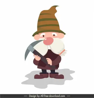  dwarf cartoon character icon tiny old man with tool sketch
