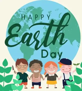earth day banner globe children icons decor