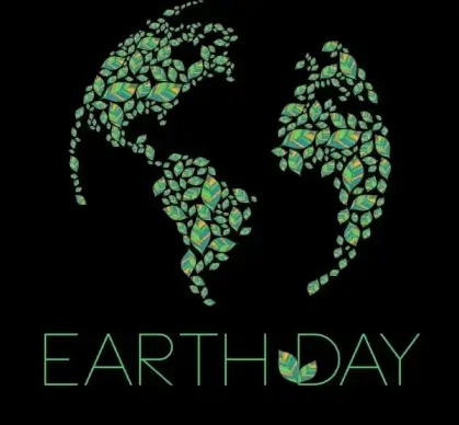 earth day banner green leaves layout dark design